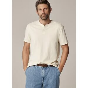 J.Crew Vintage Short-Sleeve Henley Shirt Men L Cream Crewneck CG175 Cotton Blend